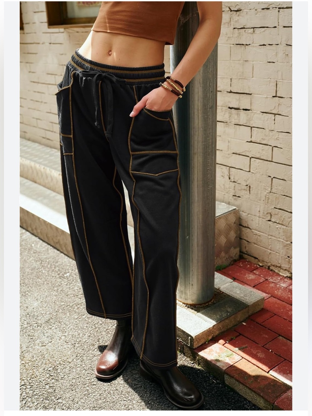 Womens Baggy Barrel Pants Wide Leg Lounge Drawstring Sweatpant